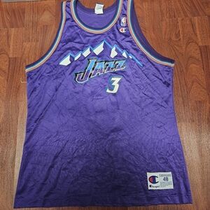 Champion Bryon Russell Purple Jazz Jersey Size 48